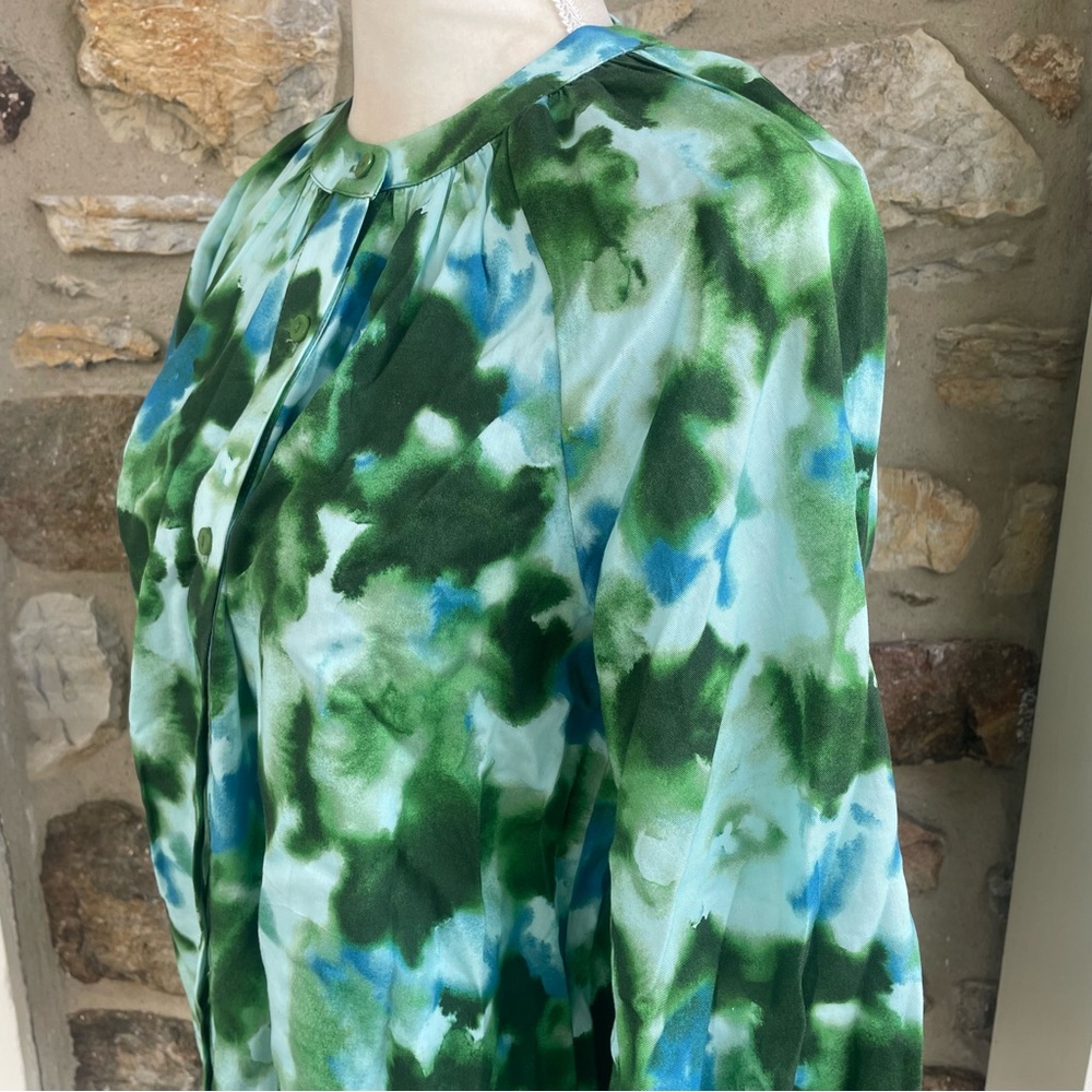 TUCKERNUCK Deep Lagoon Luca Puff Sleeve Button Down Blouse $178 - Picture 9 of 16